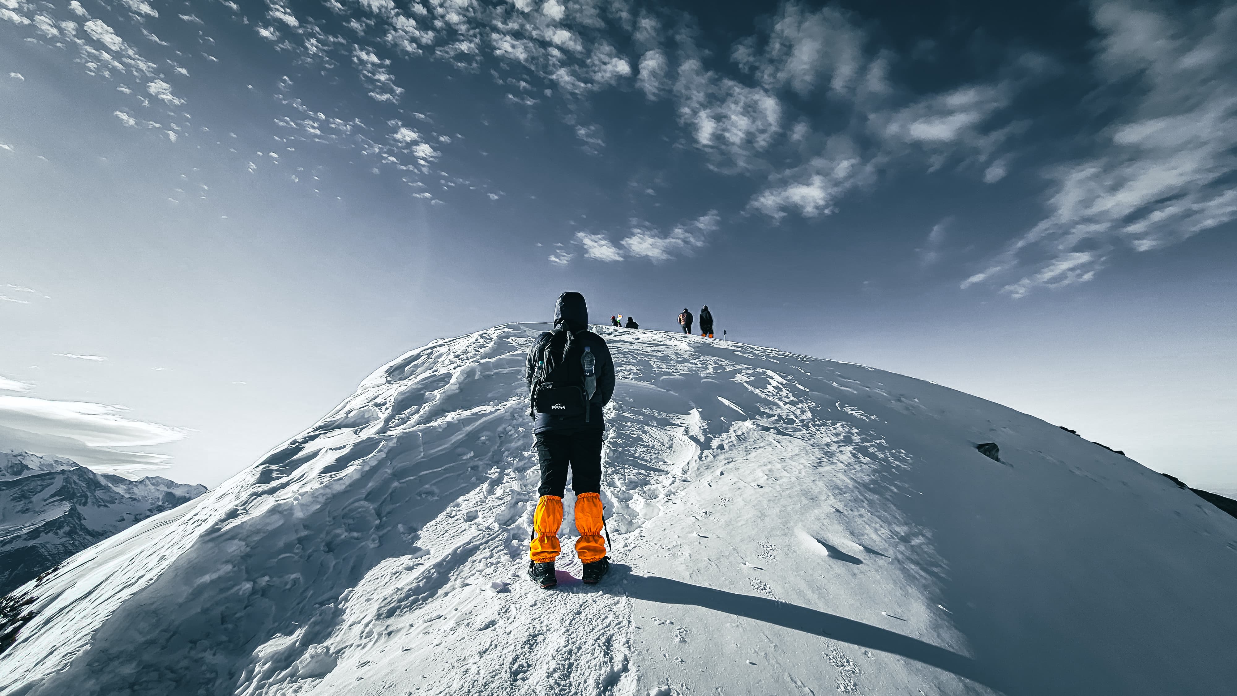 mountaineer almost at the peak 